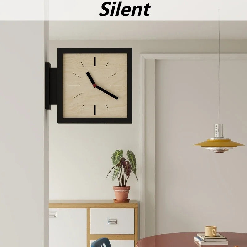 Marlo Square Double-Sided Wood Corner Wall Clock