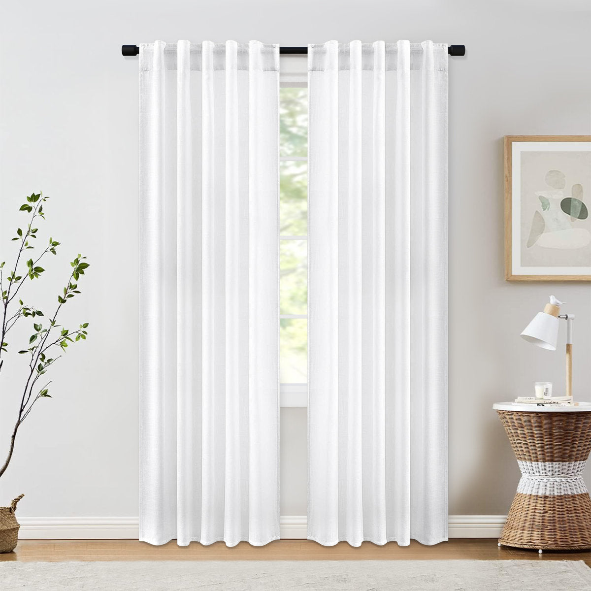 Delphine Semi-Sheer Linen Blend Curtains, Set of 2