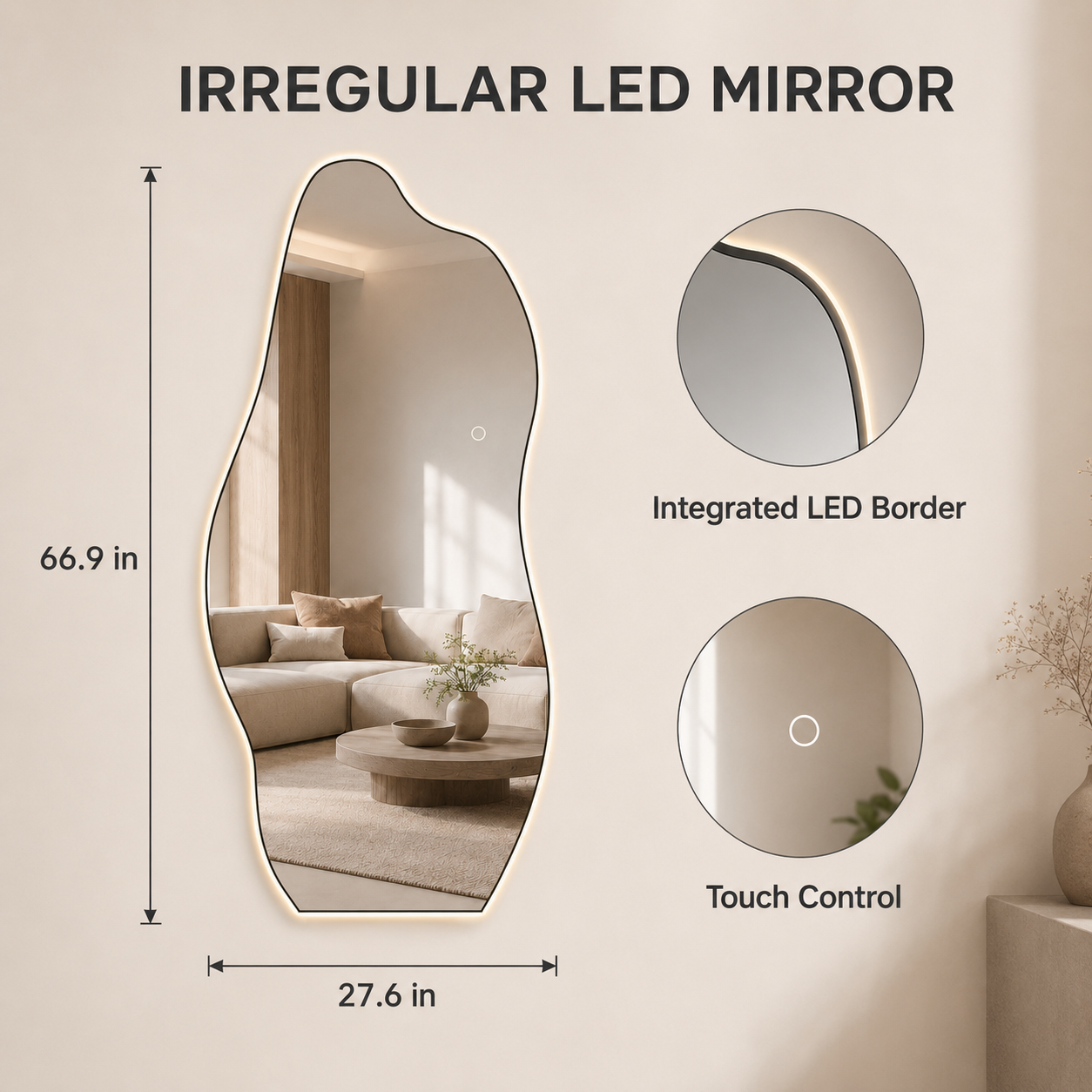 Asymmetrical Full-Length LED Wall Mirror
