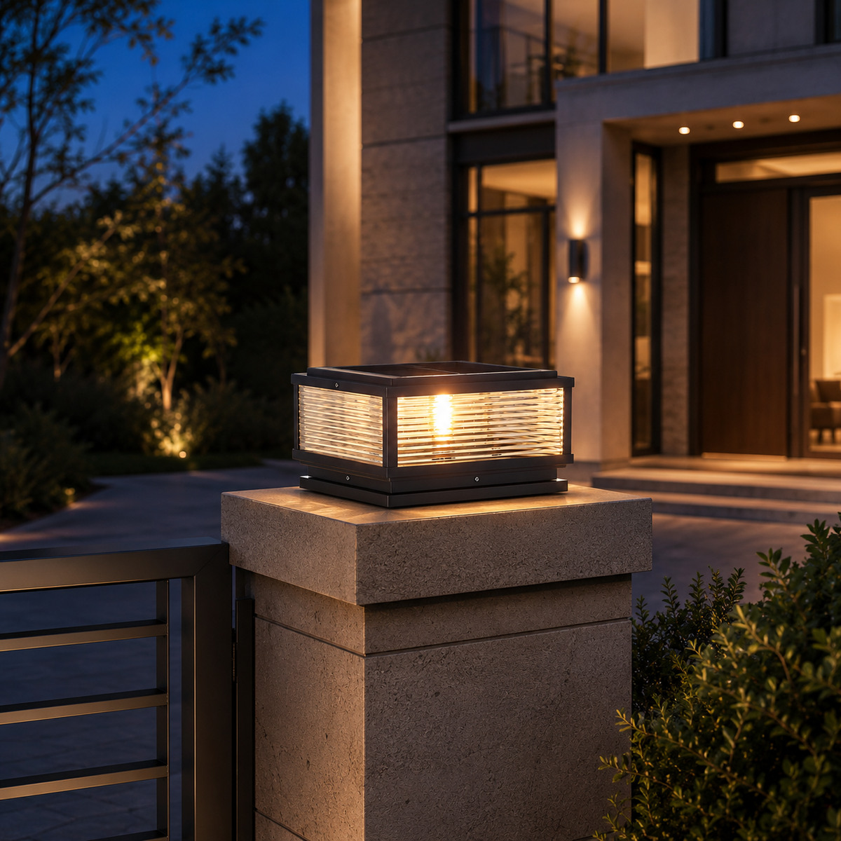 Ribbed Glass Outdoor Pillar Light