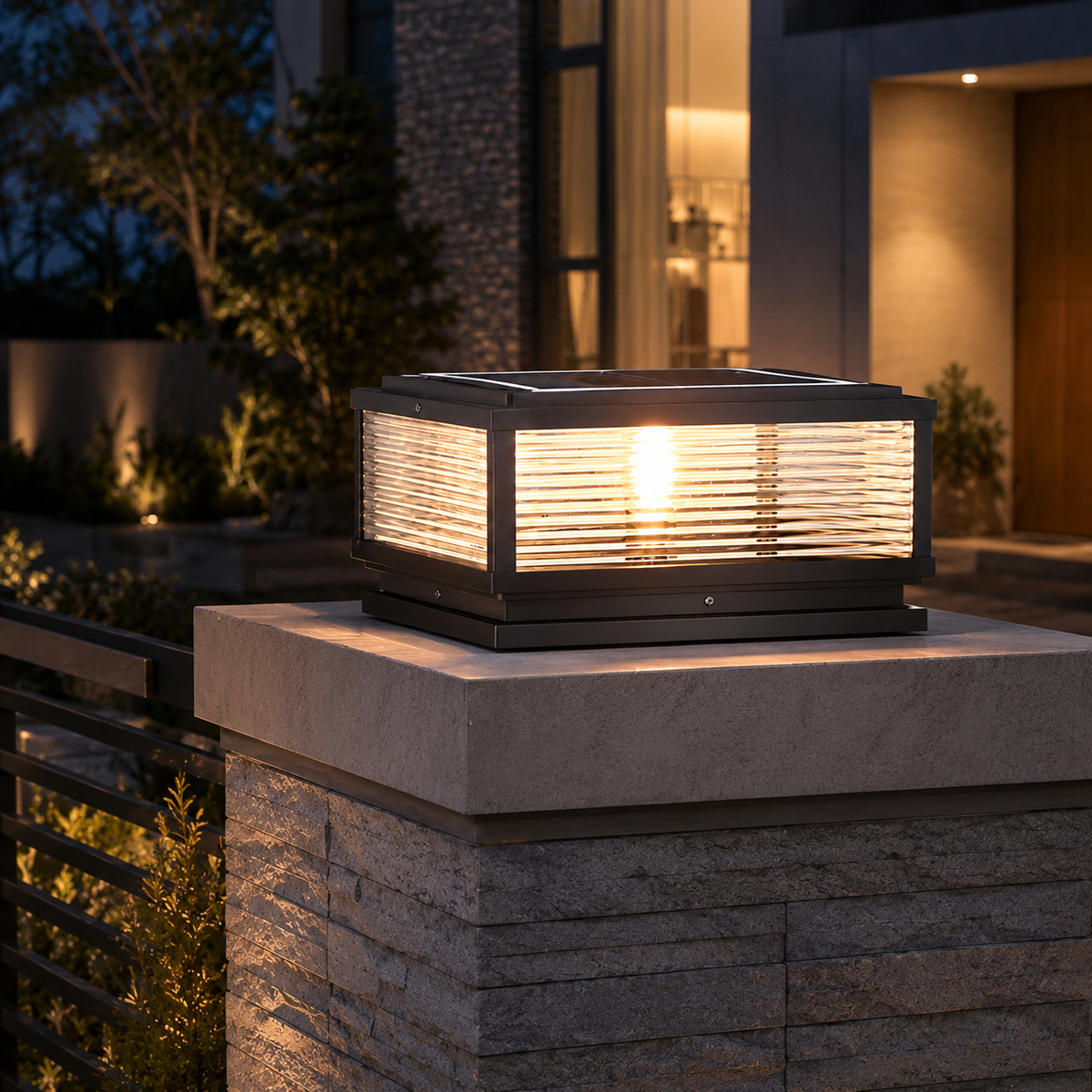 Ribbed Glass Outdoor Pillar Light