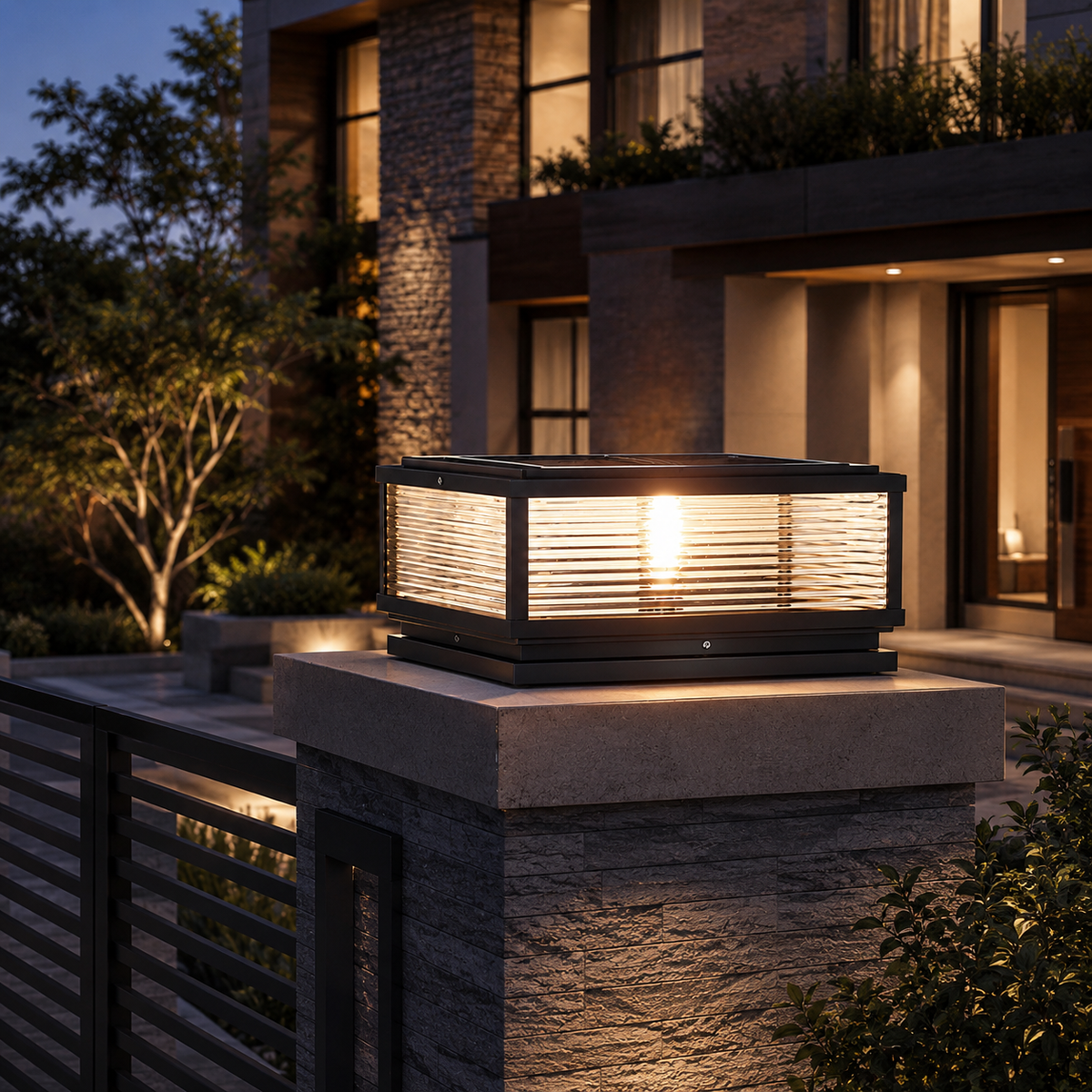 Ribbed Glass Outdoor Pillar Light