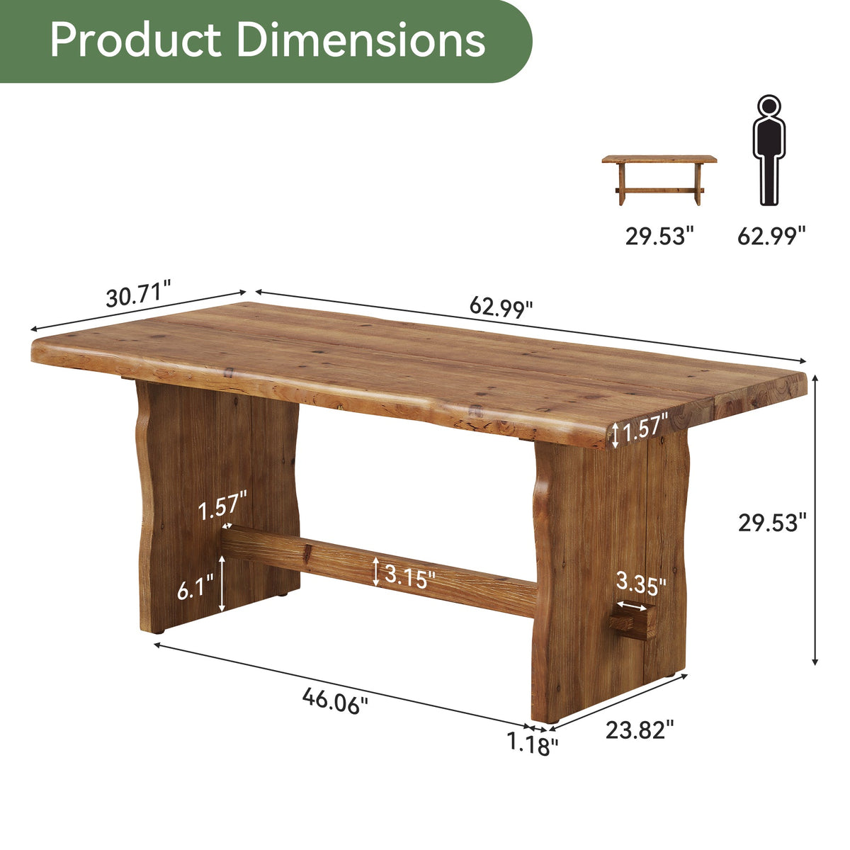 63" Live Edge Solid Wood Executive Desk