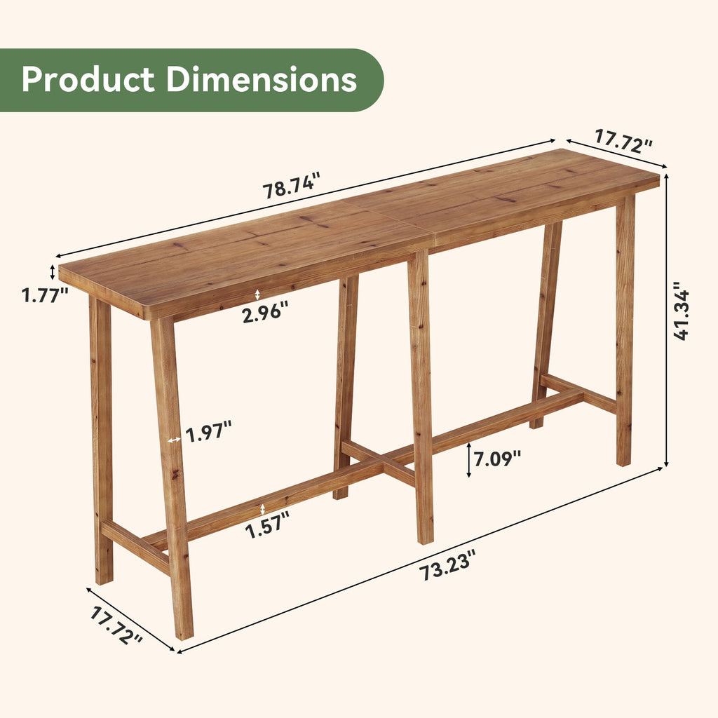 78.7" Solid Wood Rectangular Bar Table