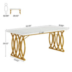 63" White & Gold Faux Marble Meeting Desk