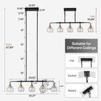 5-Light Pendant Lights, Kitchen Island Chandelier with Clear Crackle Glass Shades & Adjustable Height