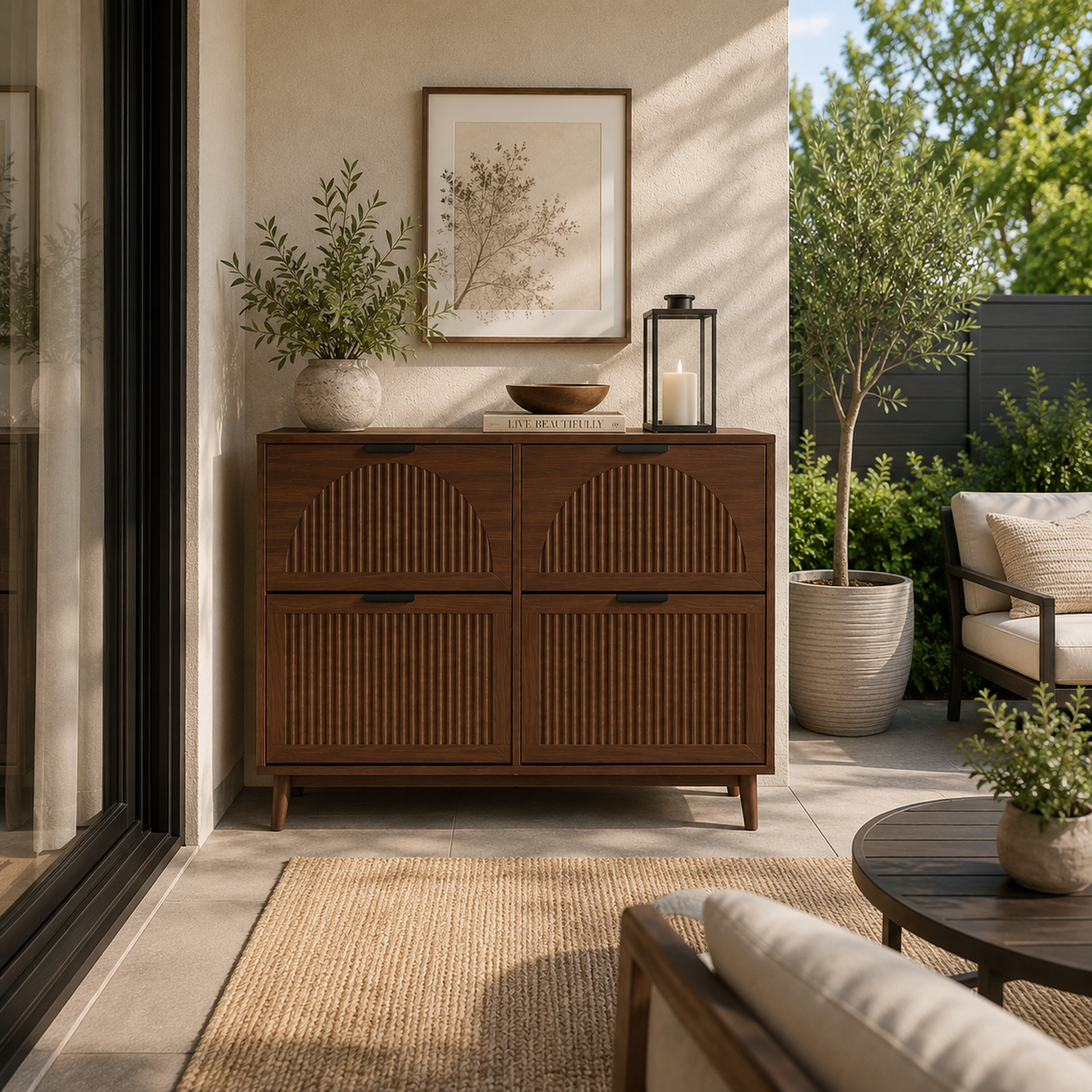 Fluted 32-Pair Shoe Storage Cabinet with 4 Flip Drawers