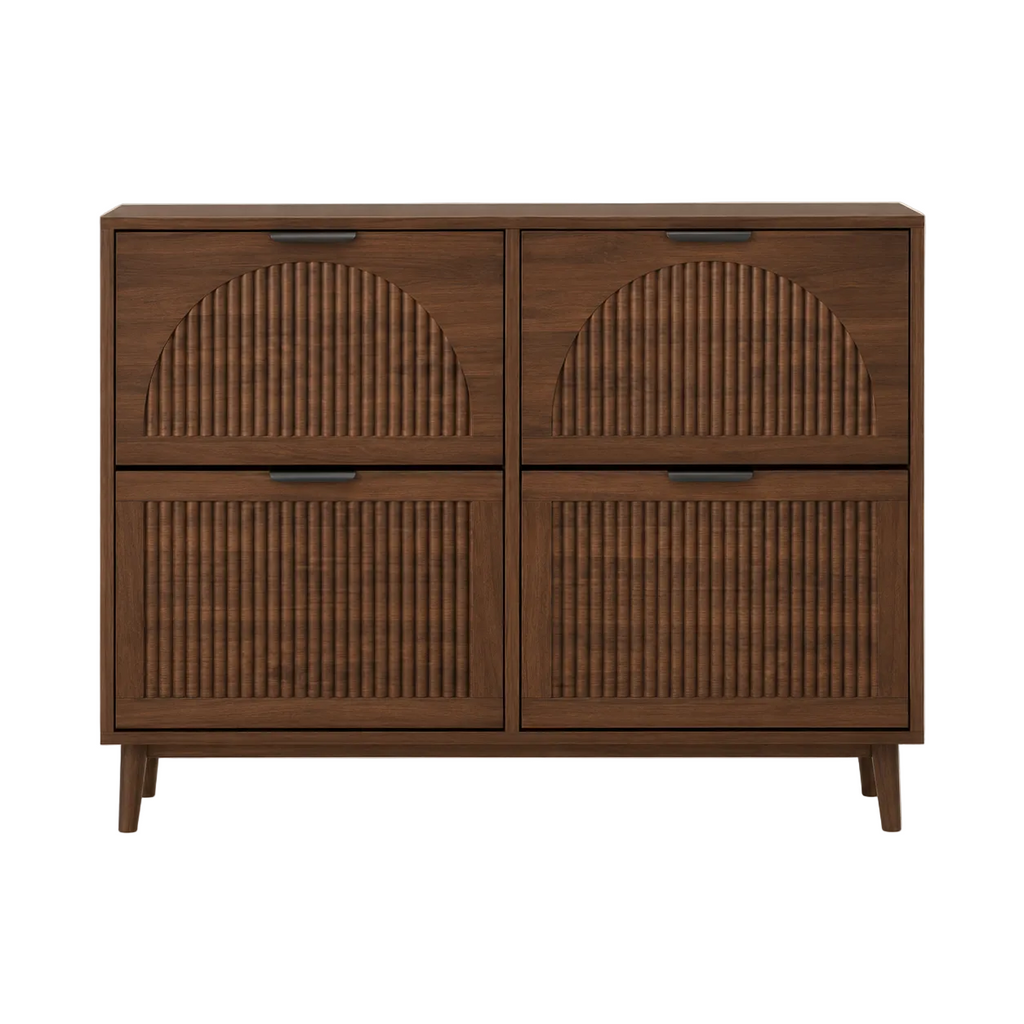 Fluted 32-Pair Shoe Storage Cabinet with 4 Flip Drawers