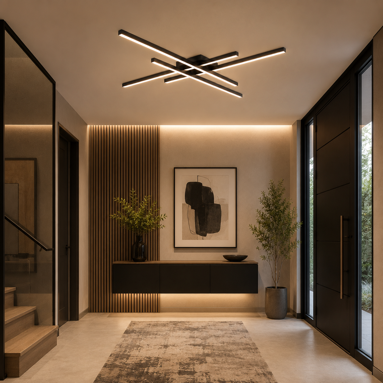 Modern Geometric Linear LED Flush Mount Ceiling Light