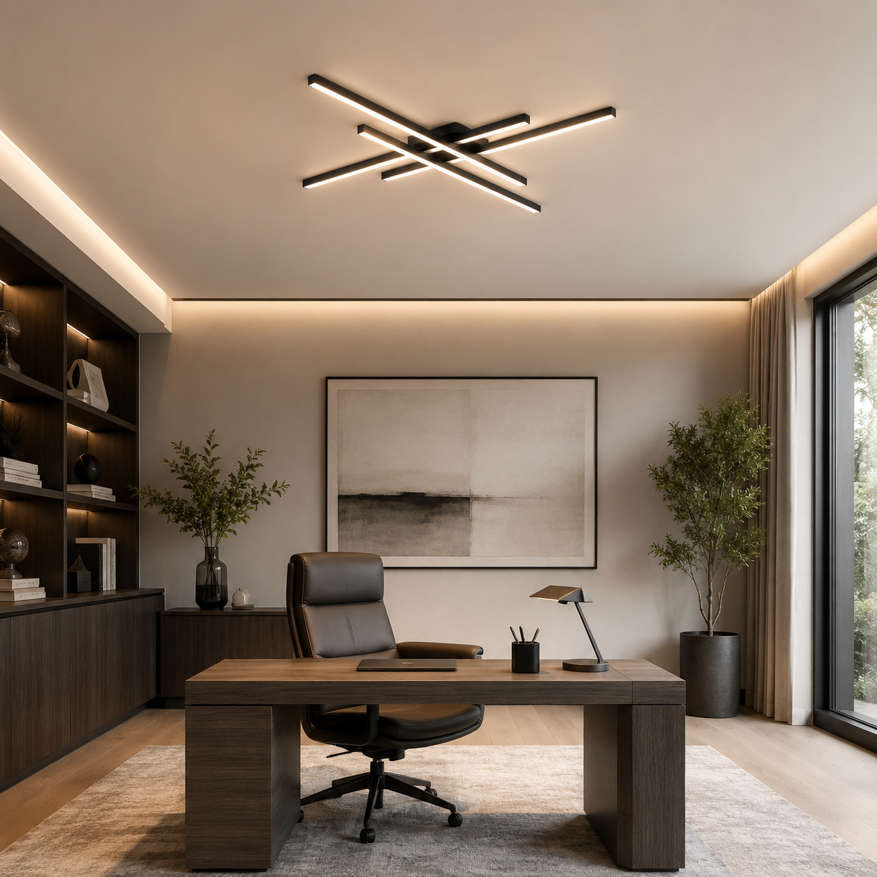 Modern Geometric Linear LED Flush Mount Ceiling Light