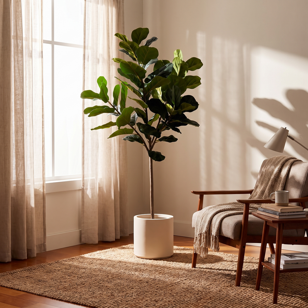 Bold Ficus Fiddle Tree in a bright modern living room