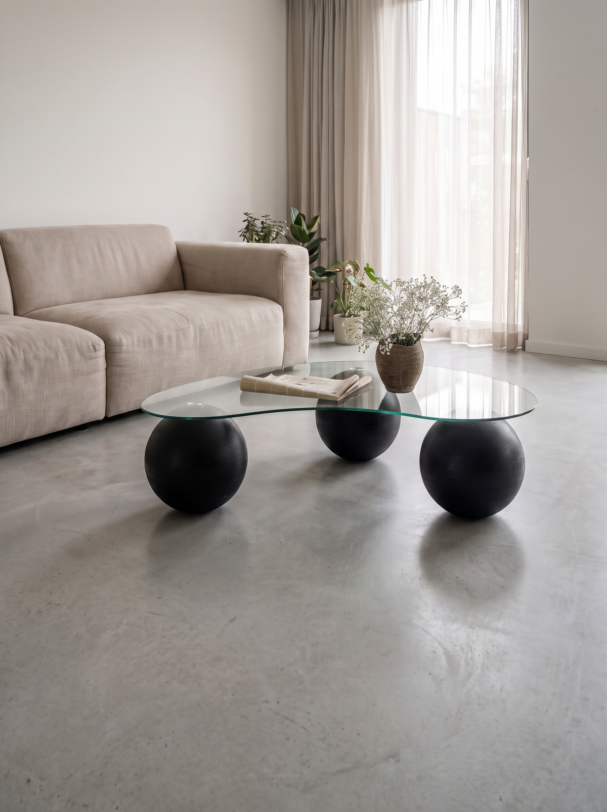 Ravellora Curved Glass Coffee Table living room after