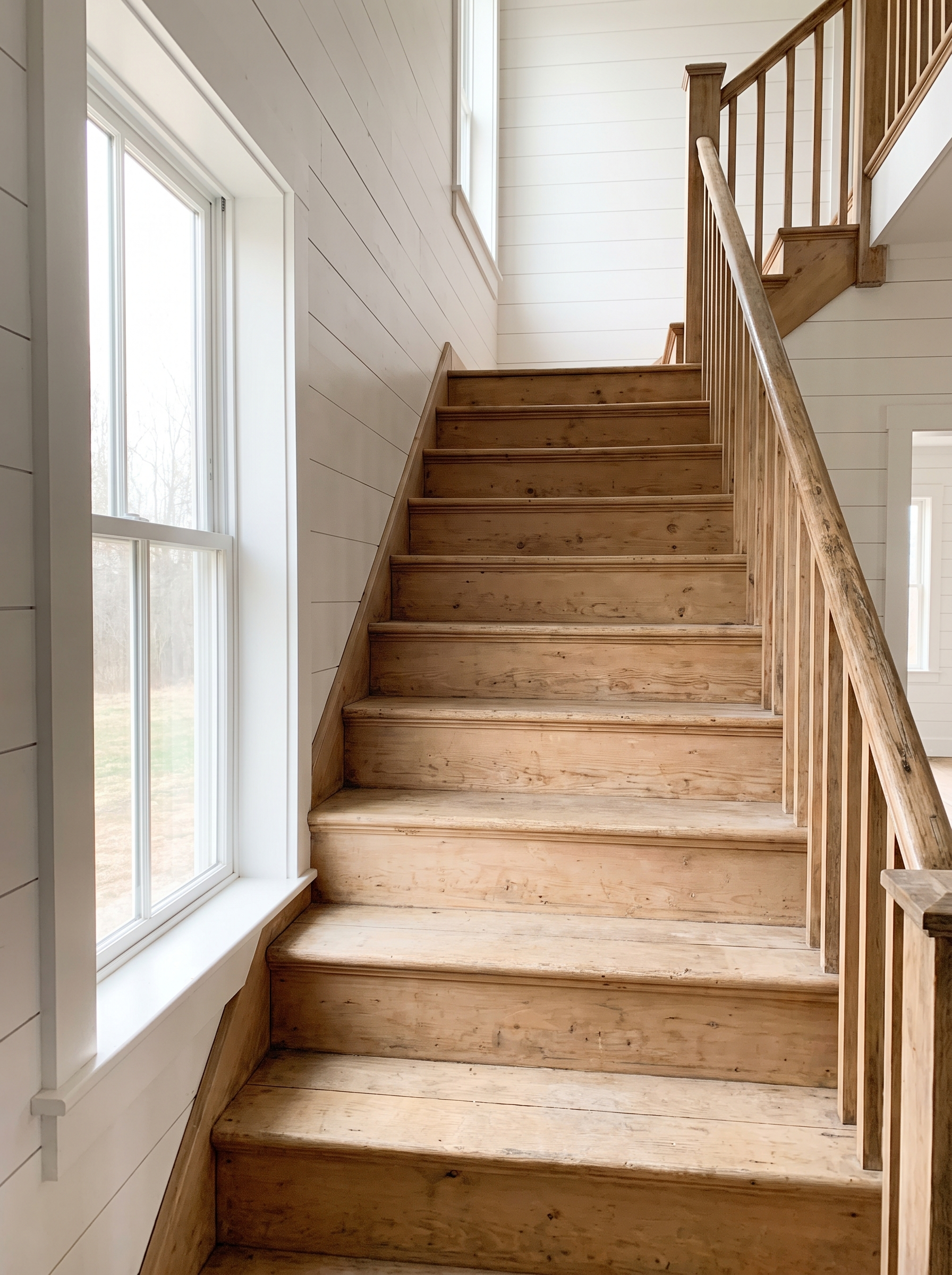 Woven Stair Treads Beige before staircase scene
