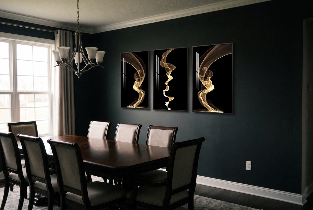Aurelia Black & Gold Wall Art after, wall art installed
