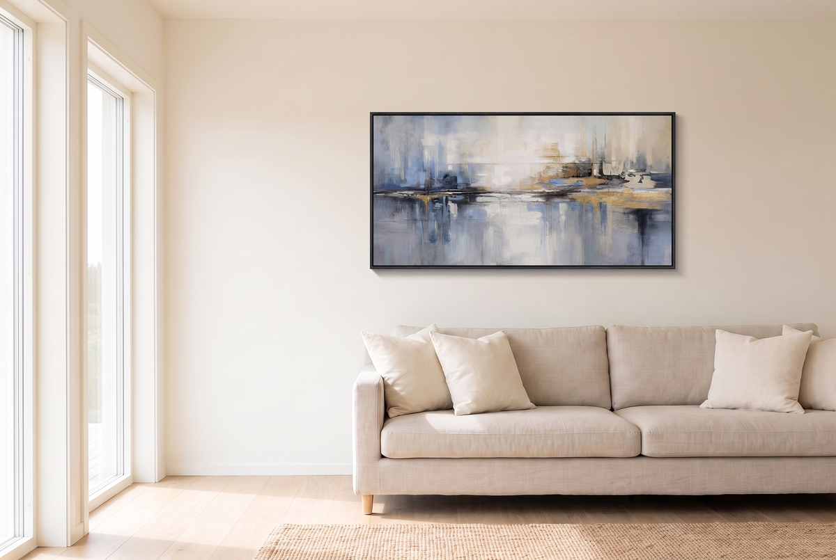 Azure Abstract Wall Art after, wall art installed
