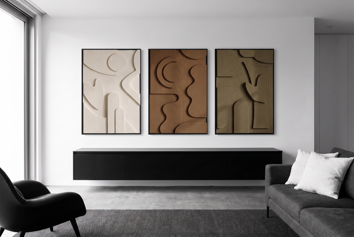 Basalt 3D Wall Art Trio after, wall art installed