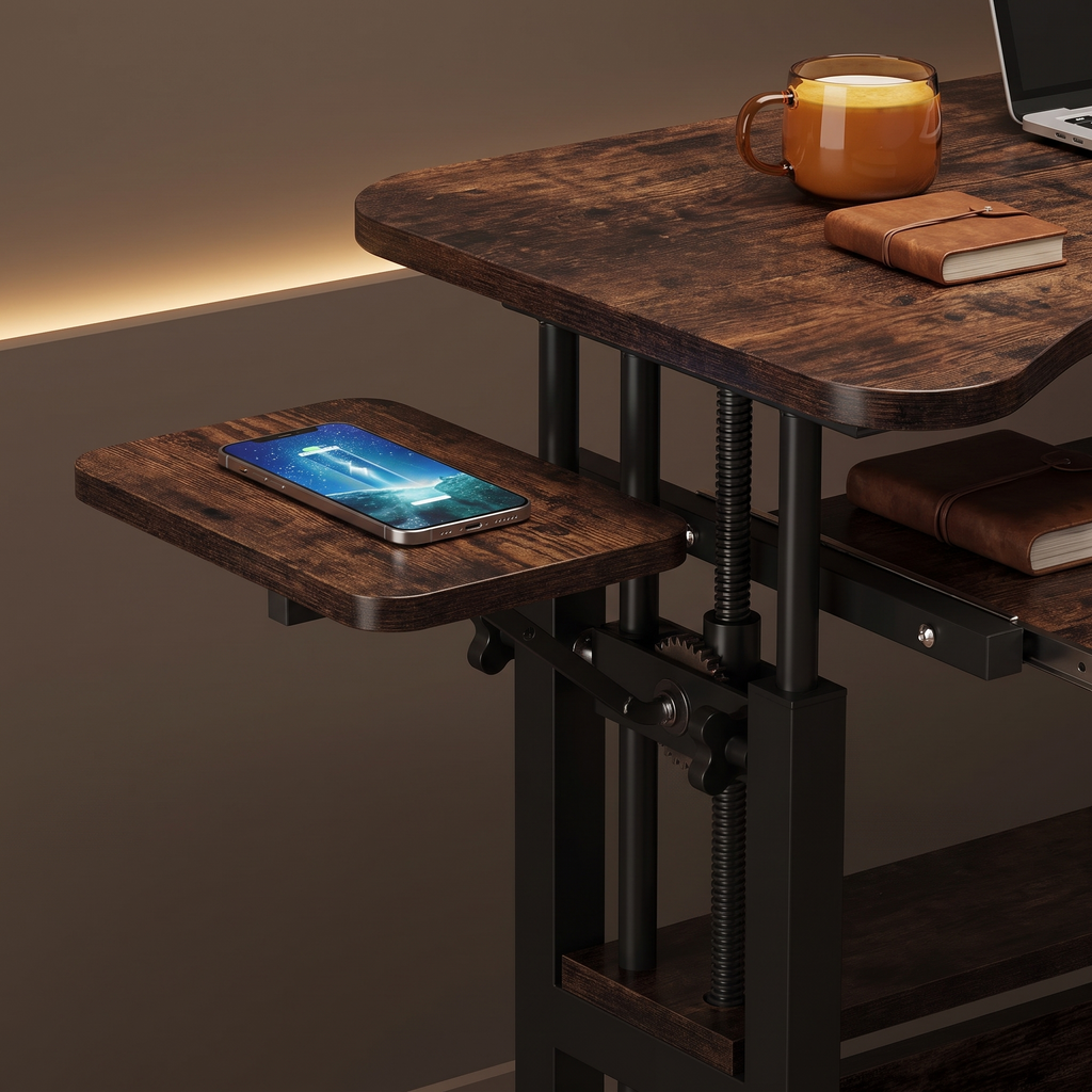 Adjustable Rolling Laptop Desk with Wireless Charging - ultra luxury detail