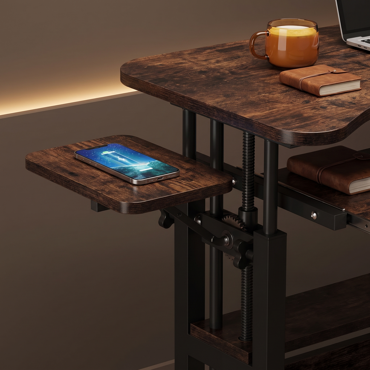 Adjustable Rolling Laptop Desk with Wireless Charging - ultra luxury detail