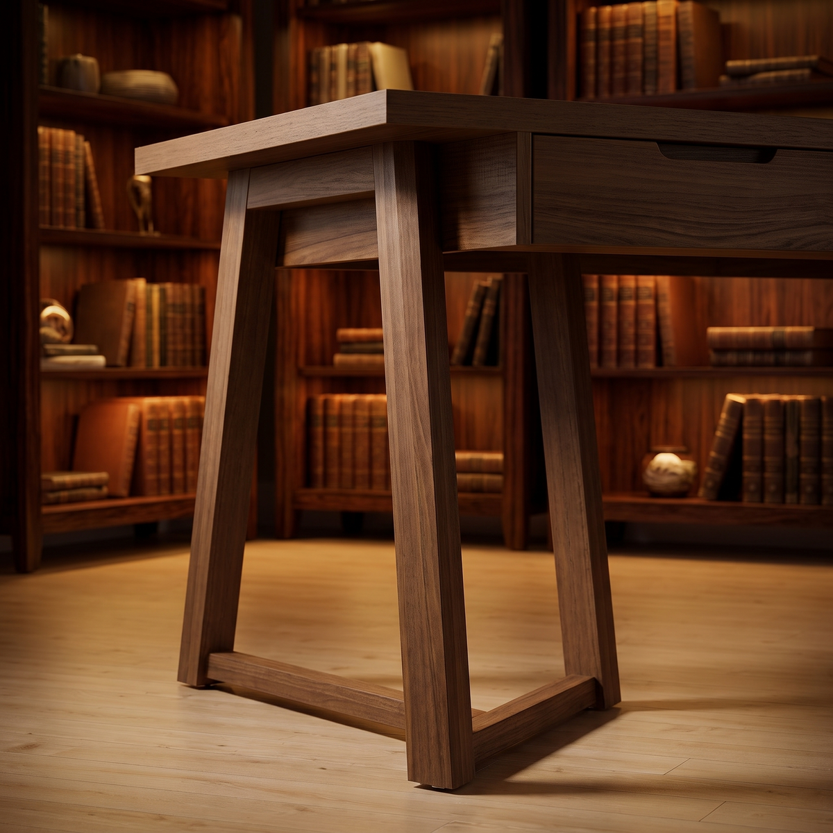 55 inch Mid-Century Desk with Drawer, Solid Wood Legs - ultra luxury detail