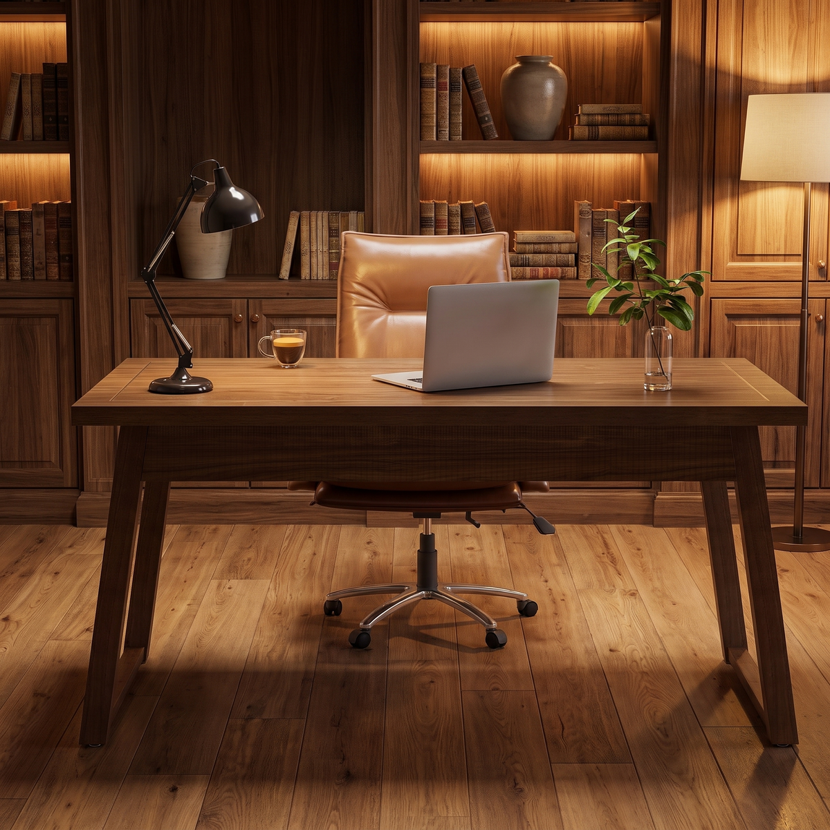 55 inch Mid-Century Desk with Drawer, Solid Wood Legs - ultra luxury lifestyle