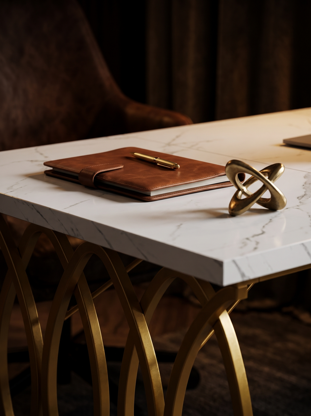 63" White & Gold Faux Marble Meeting Desk luxury lifestyle D