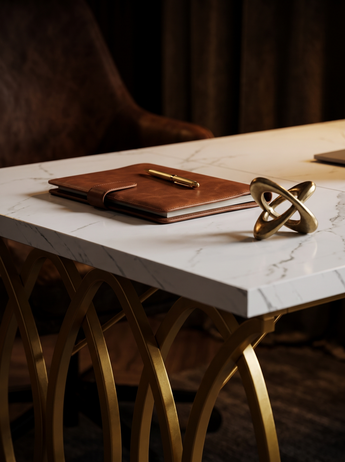 63" White & Gold Faux Marble Meeting Desk luxury lifestyle D