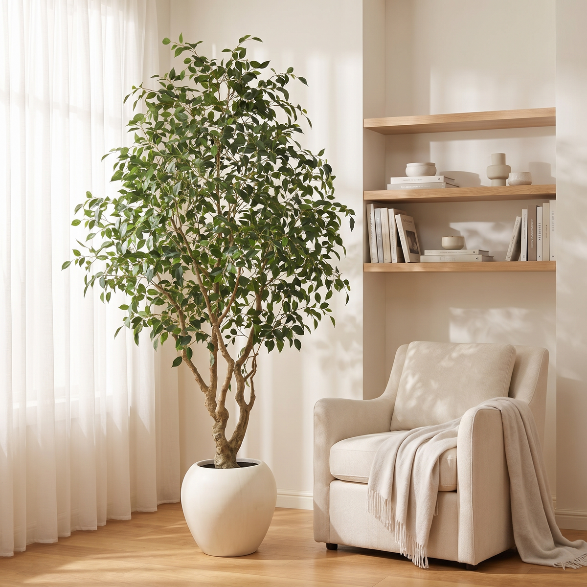 Adcock 8ft Artificial Ficus Tree luxury lifestyle reading nook