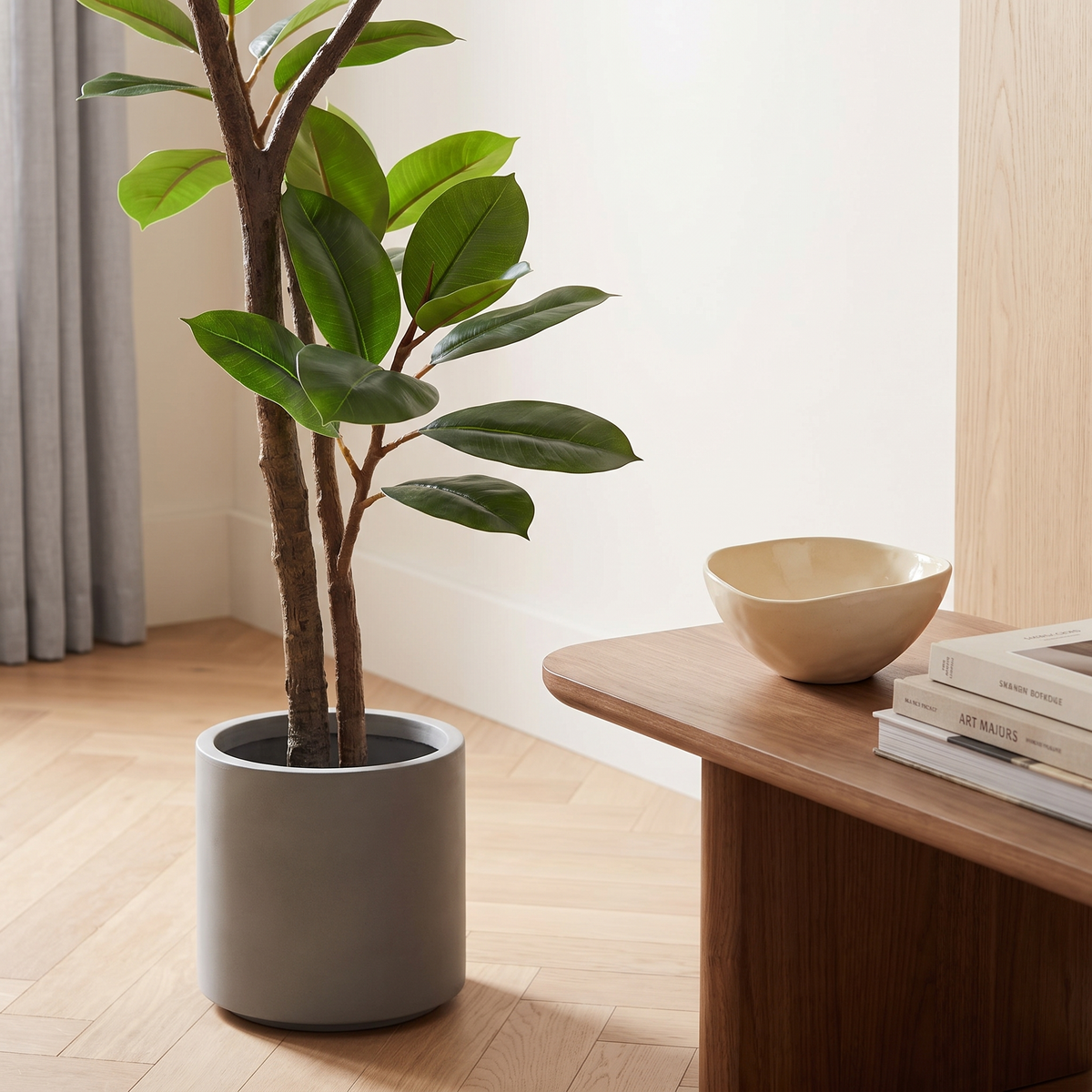 6ft Artificial Rubber Tree luxury lifestyle detail vignette