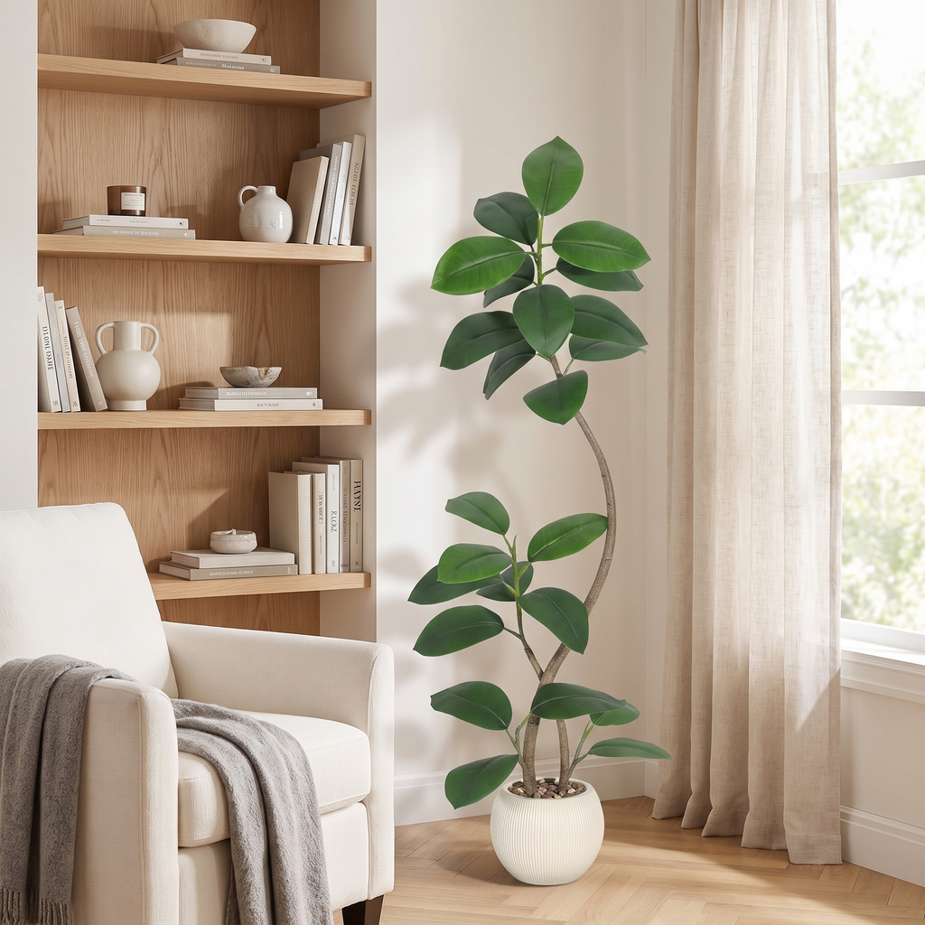 6ft Artificial Rubber Tree luxury lifestyle reading nook
