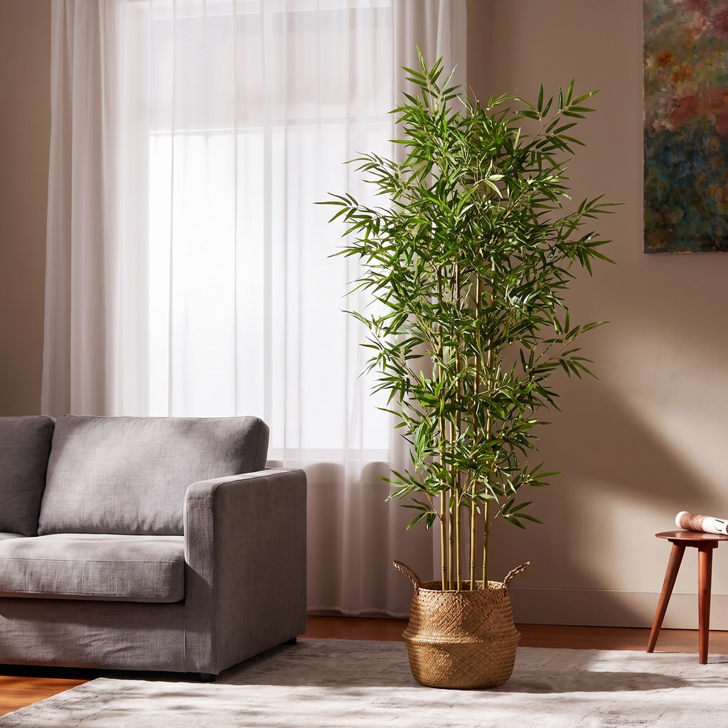 Artificial Bamboo Tree in Wicker Basket luxury lifestyle living room