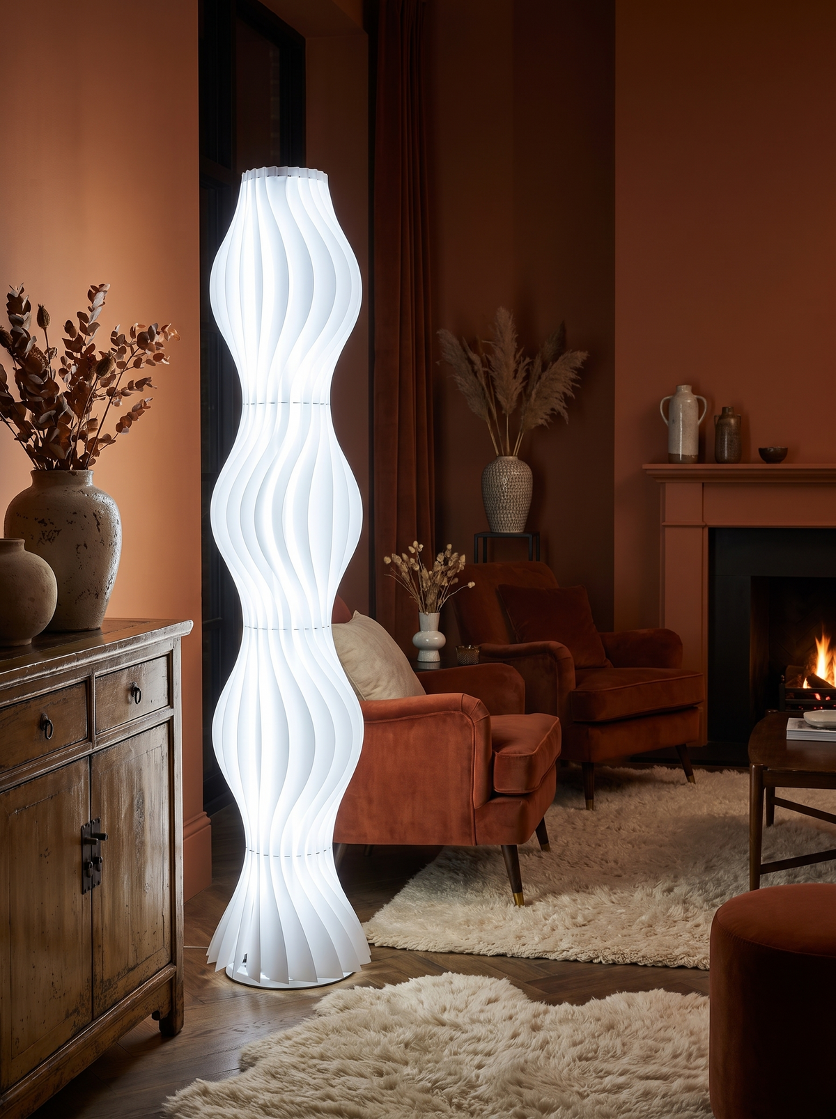 Allicia spiral LED floor lamp cool white color temperature glow