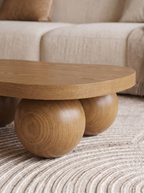 46 inch Irregular Ash Wood Coffee Table ball feet detail