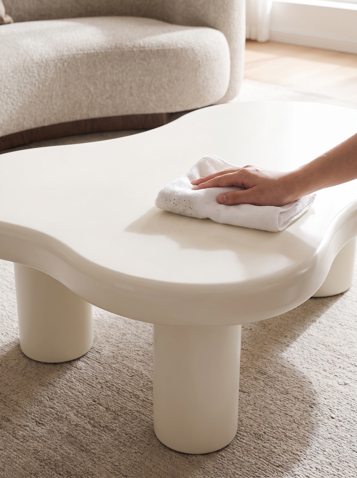 Nordic Cloud Coffee Table being wiped clean