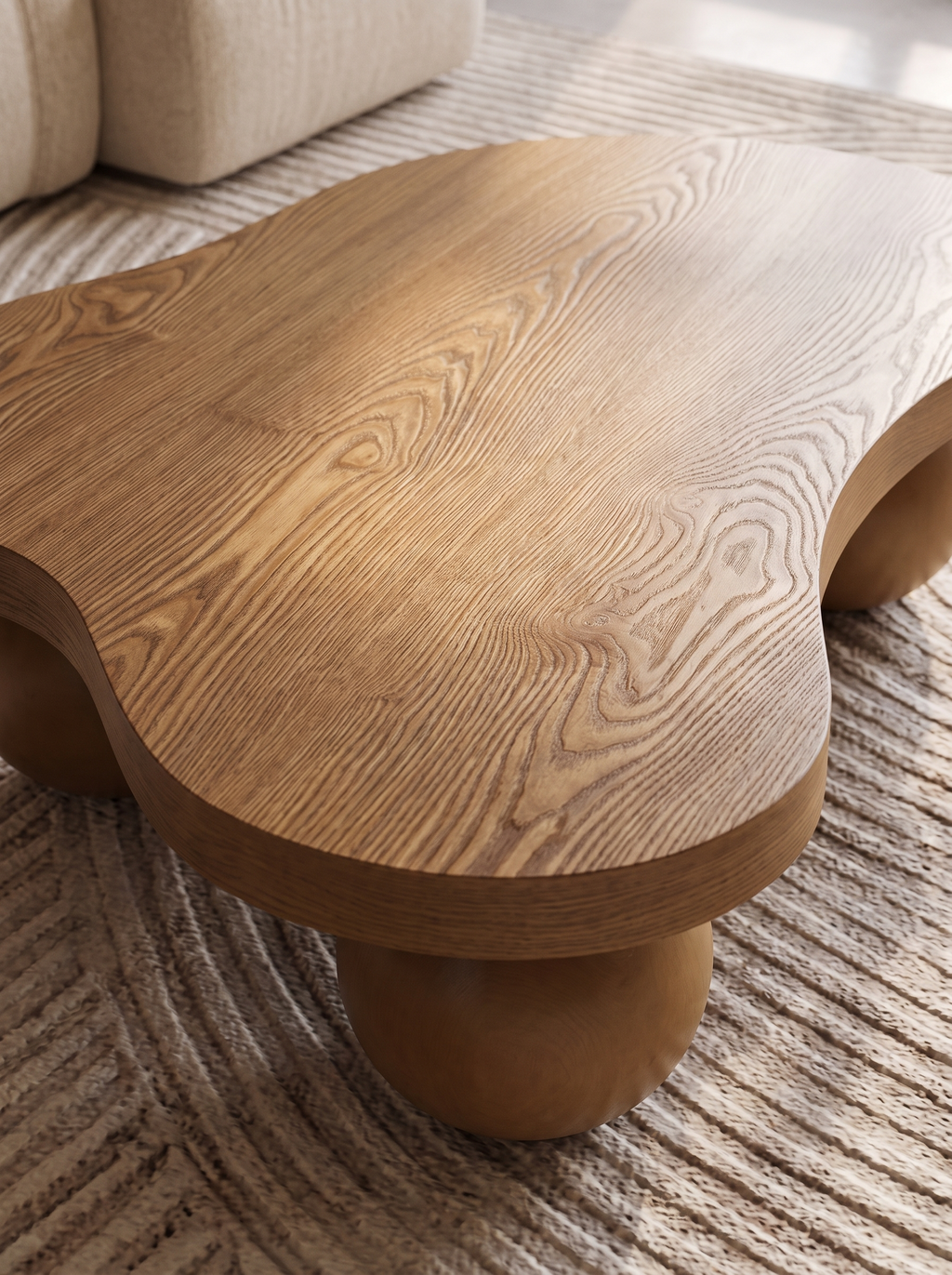 46 inch Irregular Ash Wood Coffee Table wood grain texture detail