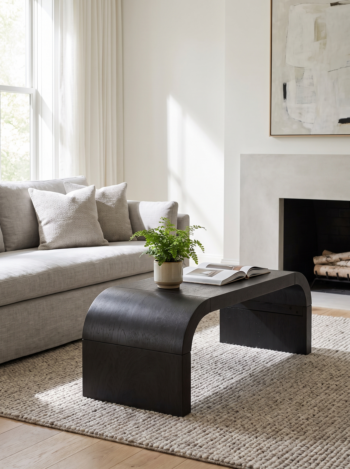 Melanija Curved Coffee Table lifestyle living room shot