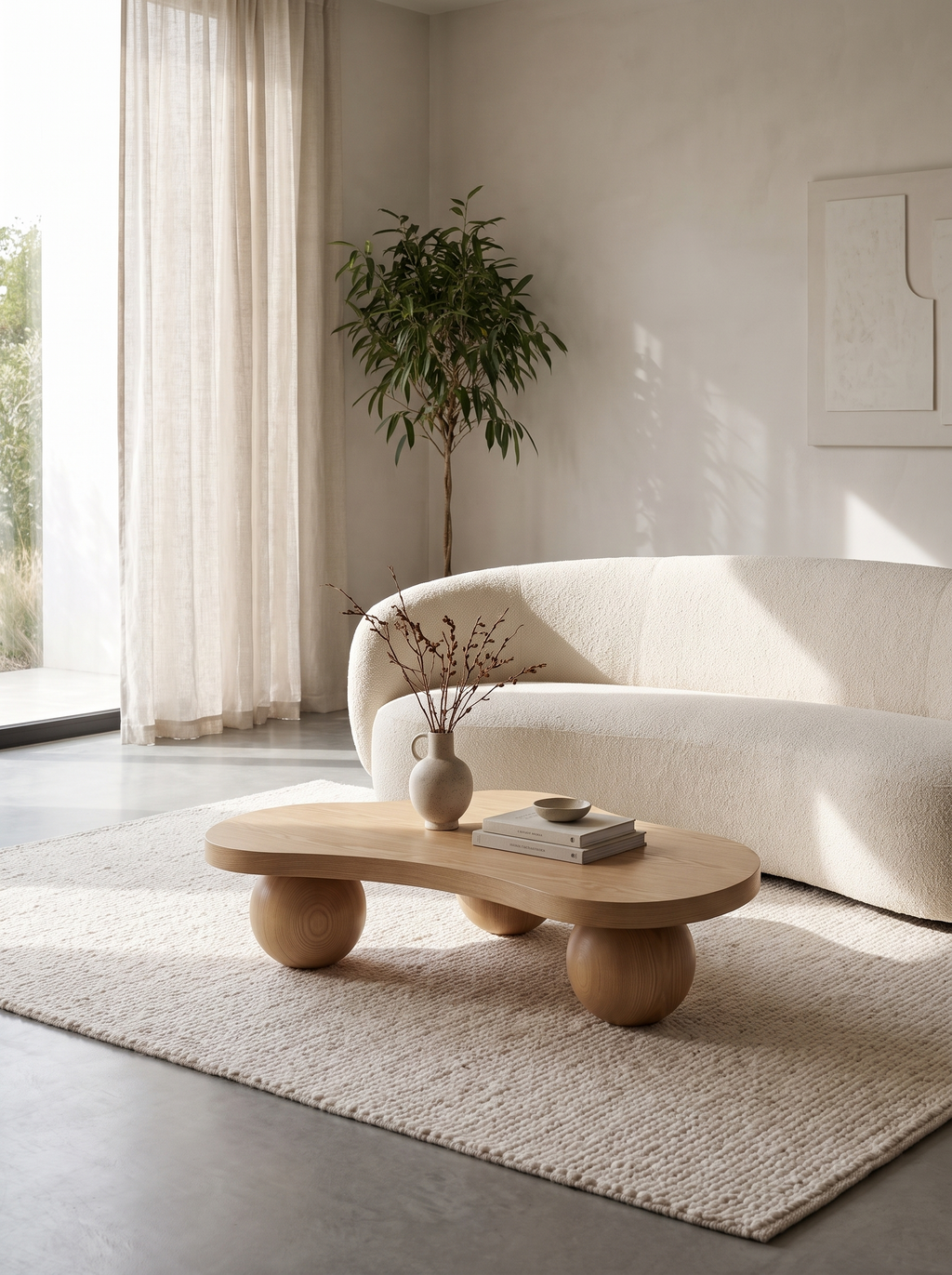 46 inch Irregular Ash Wood Coffee Table lifestyle living room shot