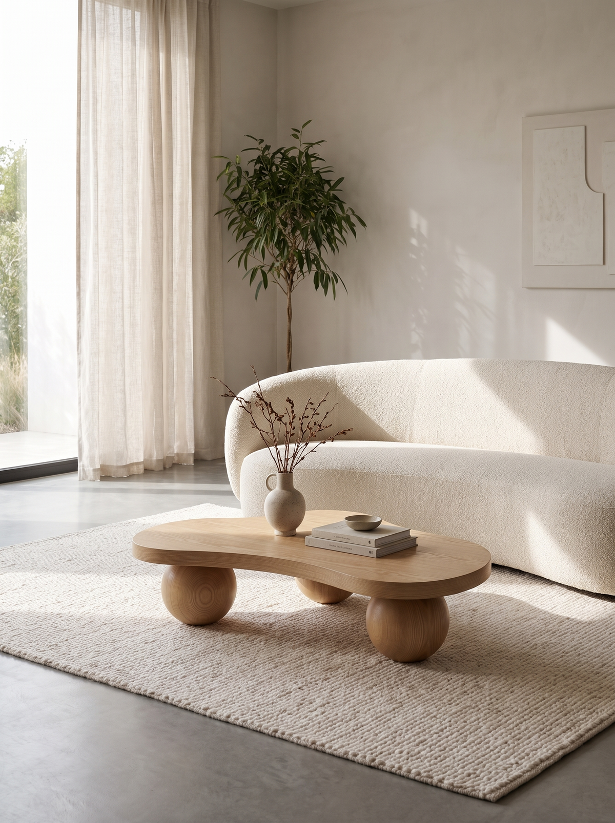46 inch Irregular Ash Wood Coffee Table lifestyle living room shot