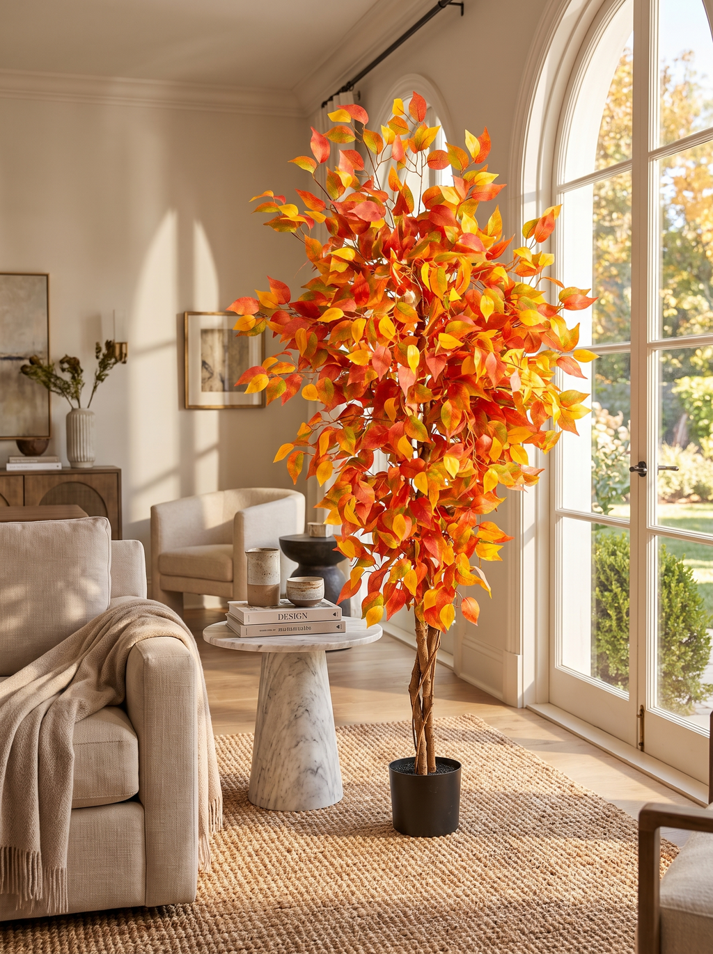 Fall Ficus Tree In Maple in a luxurious living room corner