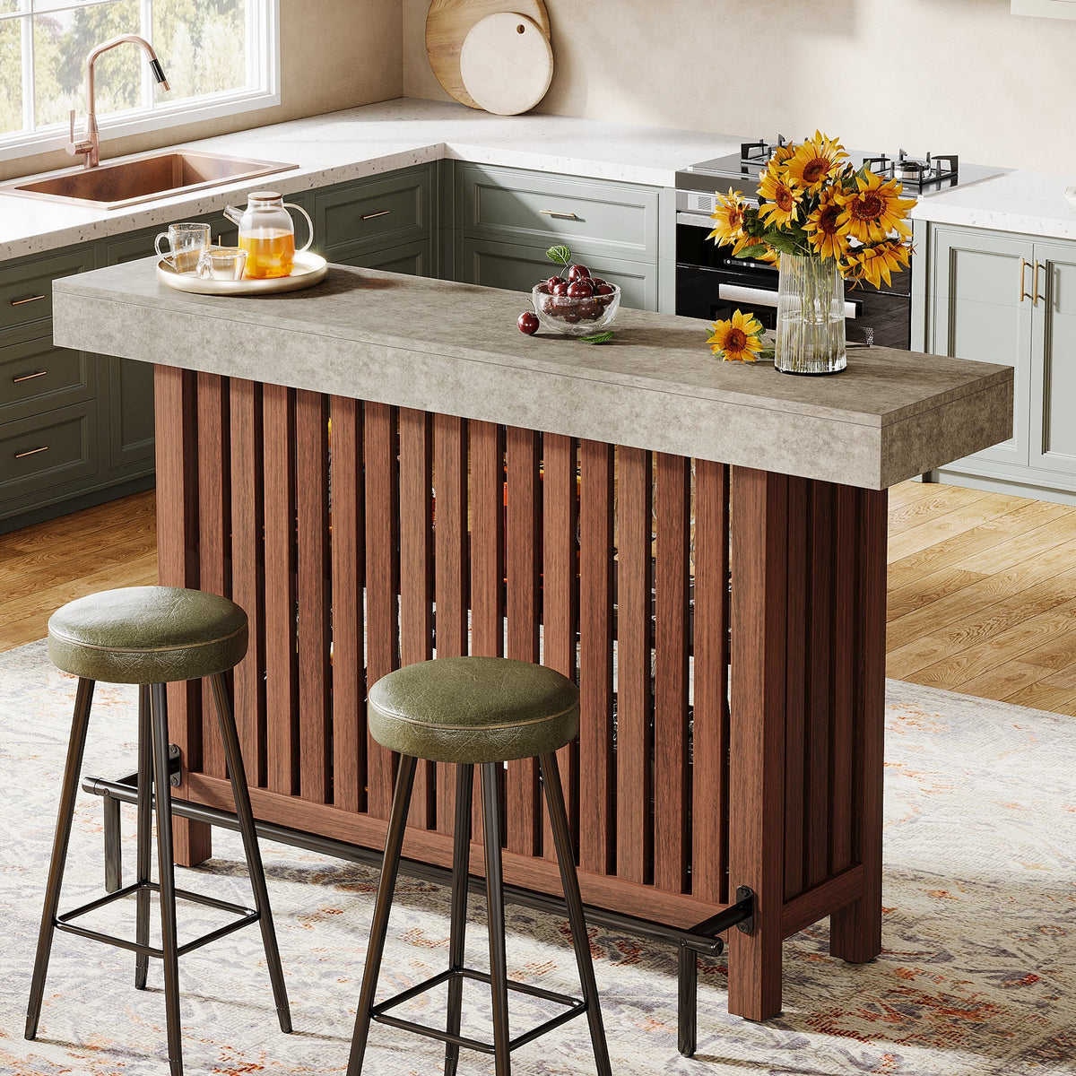 Modern 2-Tier Home Bar Unit with Footrest