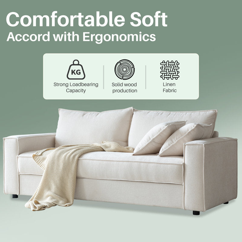 Traditional Upholstered Standard Sofa with Square Armrests and 2 Throw Pillows