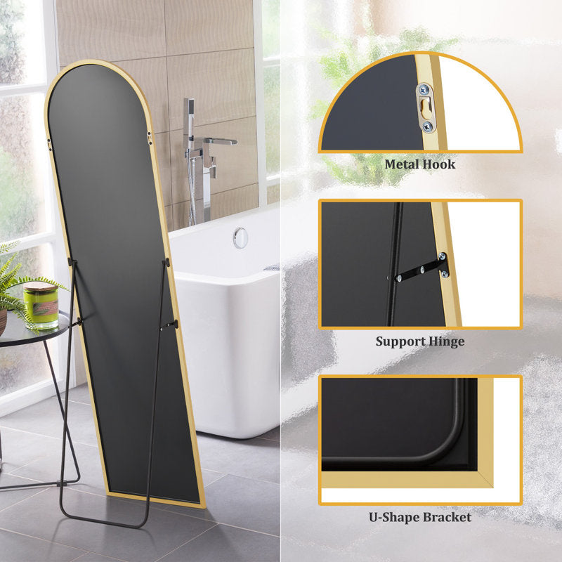 Arched Metal Oversized Full Length Mirror with Stand