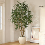Adcock 8' H Artificial Ficus Tree in 18" White Planter