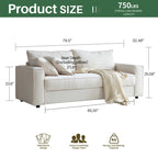 Traditional Upholstered Standard Sofa with Square Armrests and 2 Throw Pillows