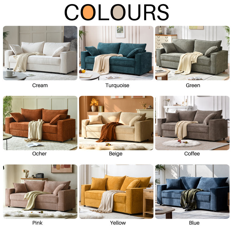 Traditional Upholstered Standard Sofa with Square Armrests and 2 Throw Pillows