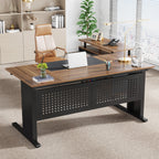 Industrial L-Shaped Desk with File Cabinet