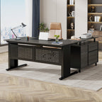Industrial L-Shaped Desk with File Cabinet