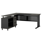Industrial L-Shaped Desk with File Cabinet