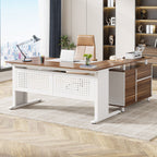 Industrial L-Shaped Desk with File Cabinet