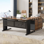 Industrial L-Shaped Desk with File Cabinet