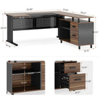 Industrial L-Shaped Desk with File Cabinet